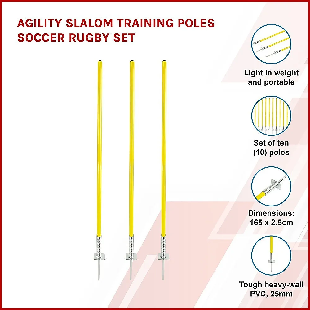 10 Lightweight Agility Slalom Training Poles - PVC & Metal Spike