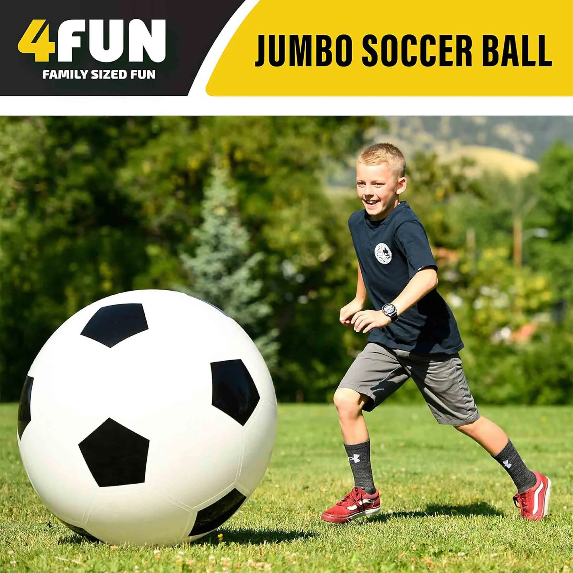 4FUN Giant Inflatable Durable Soccer Ball with Pump, 30 Inch, Black and White