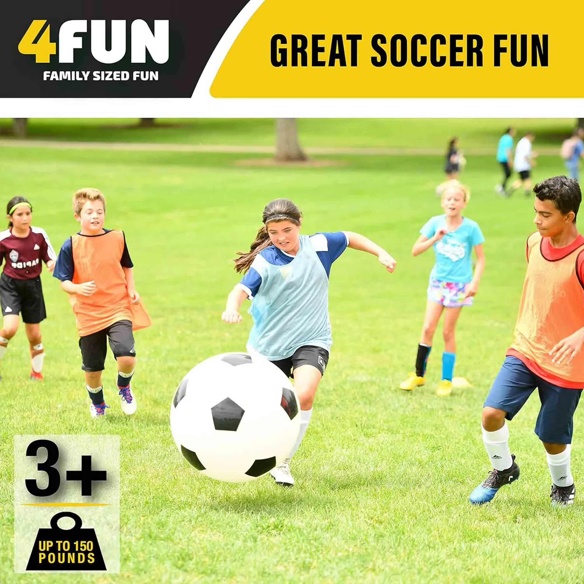 4FUN Giant Inflatable Durable Soccer Ball with Pump, 30 Inch, Black and White