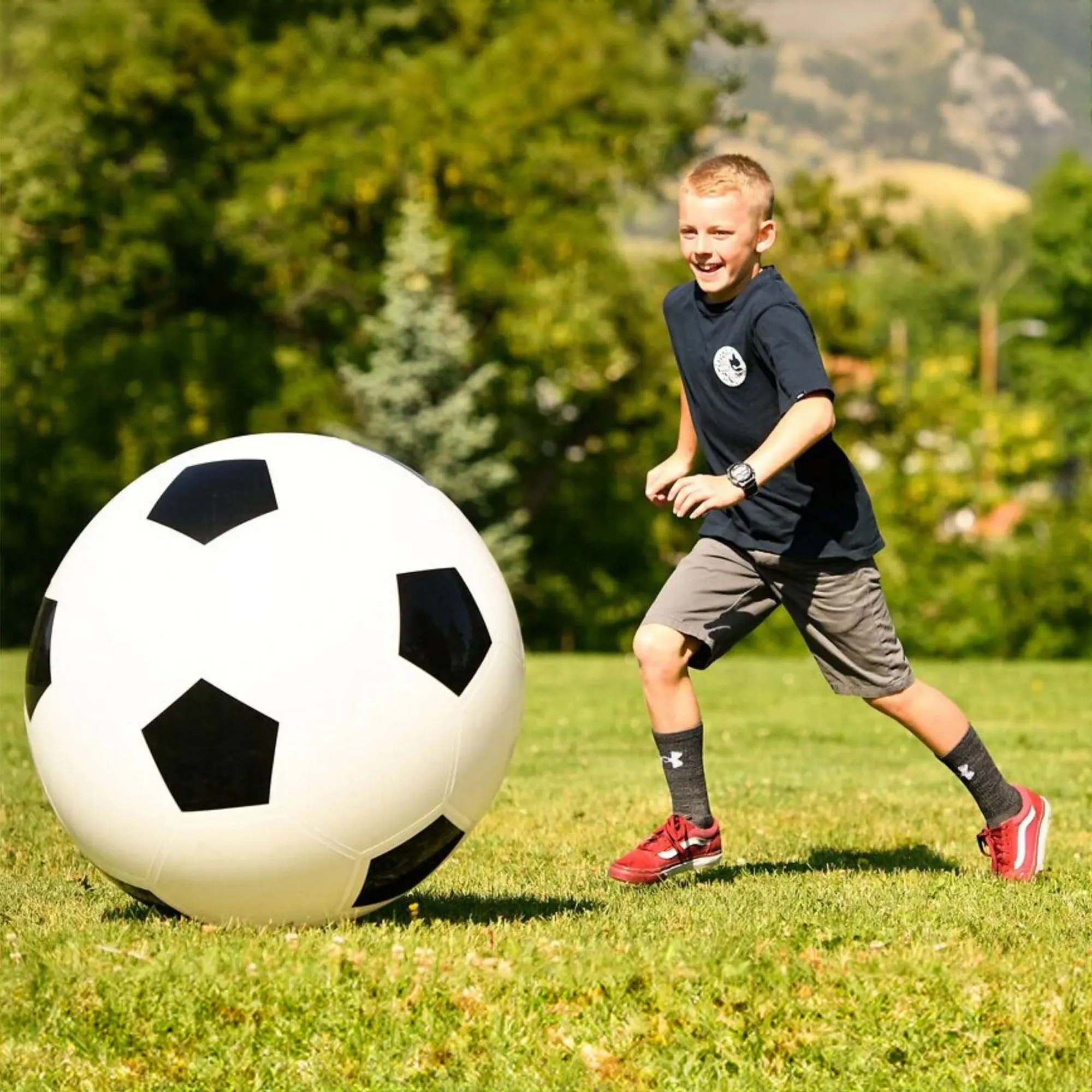 4FUN Giant Inflatable Durable Soccer Ball with Pump, 30 Inch, Black and White