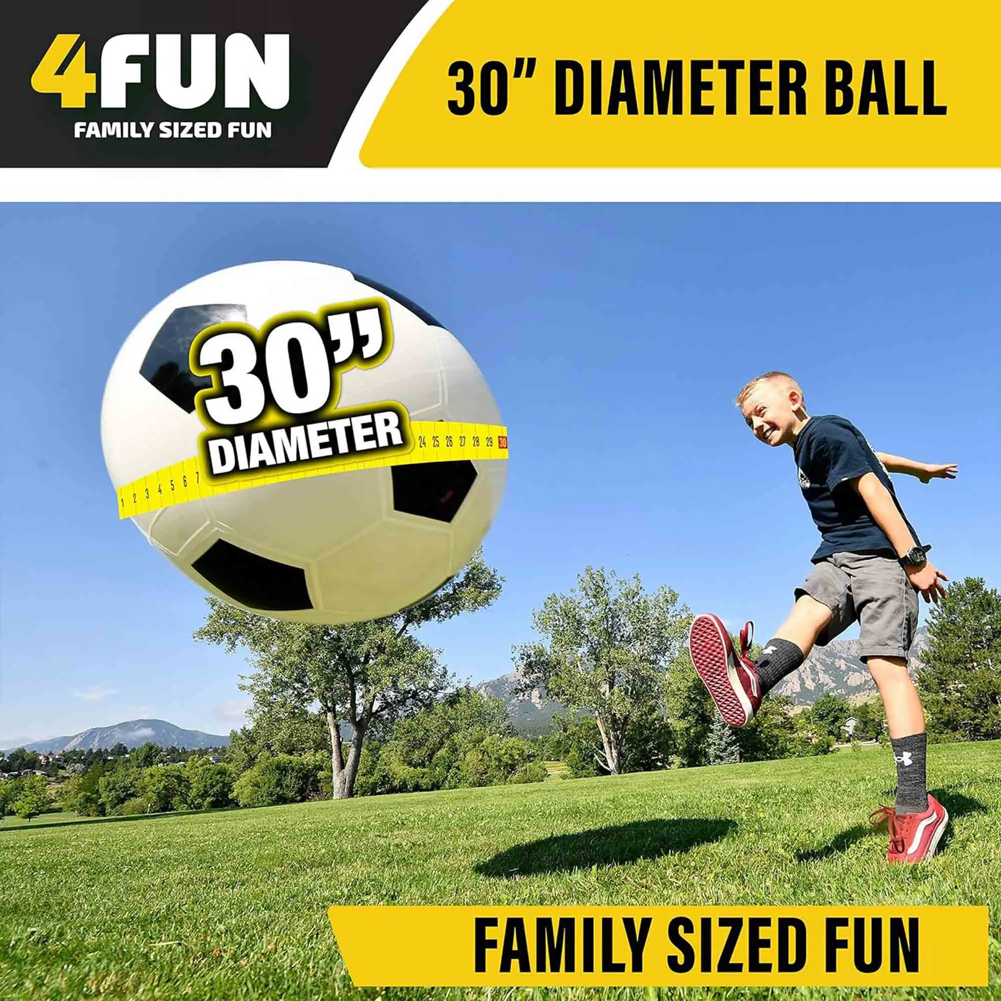 4FUN Giant Inflatable Durable Soccer Ball with Pump, 30 Inch, Black and White