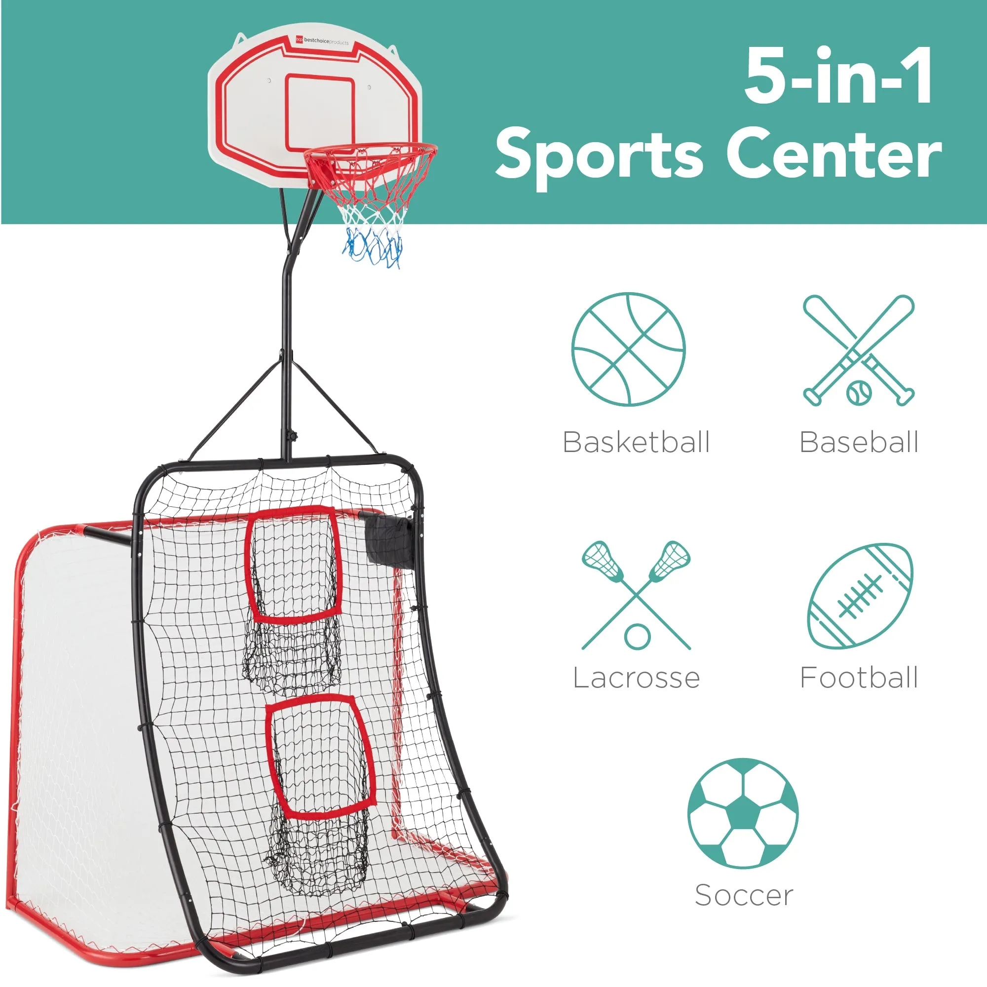 5-in-1 Double-Sided Outdoor Athletic Sports Center w/ Metal Frame