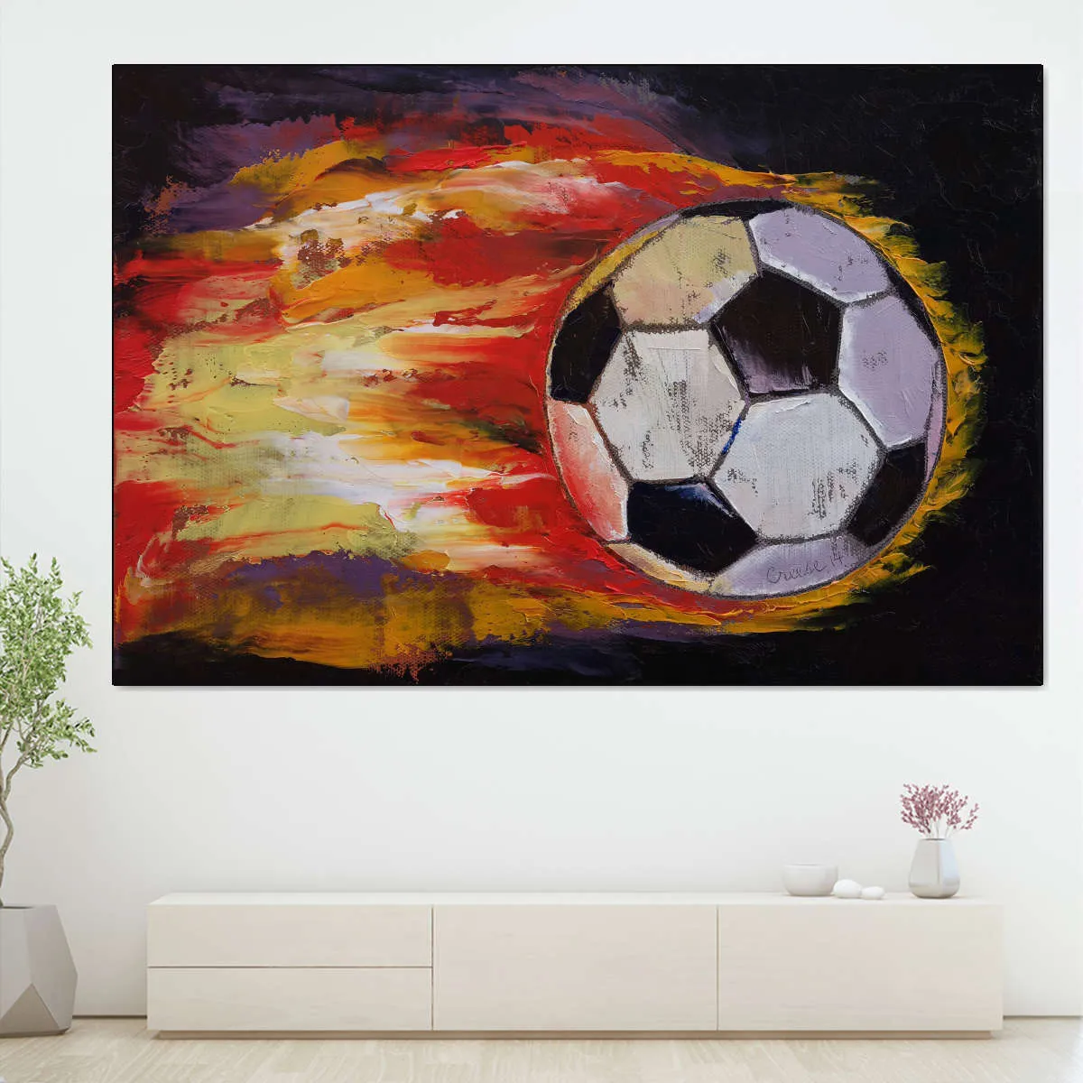 A Blazing Soccer Ball Wall Art