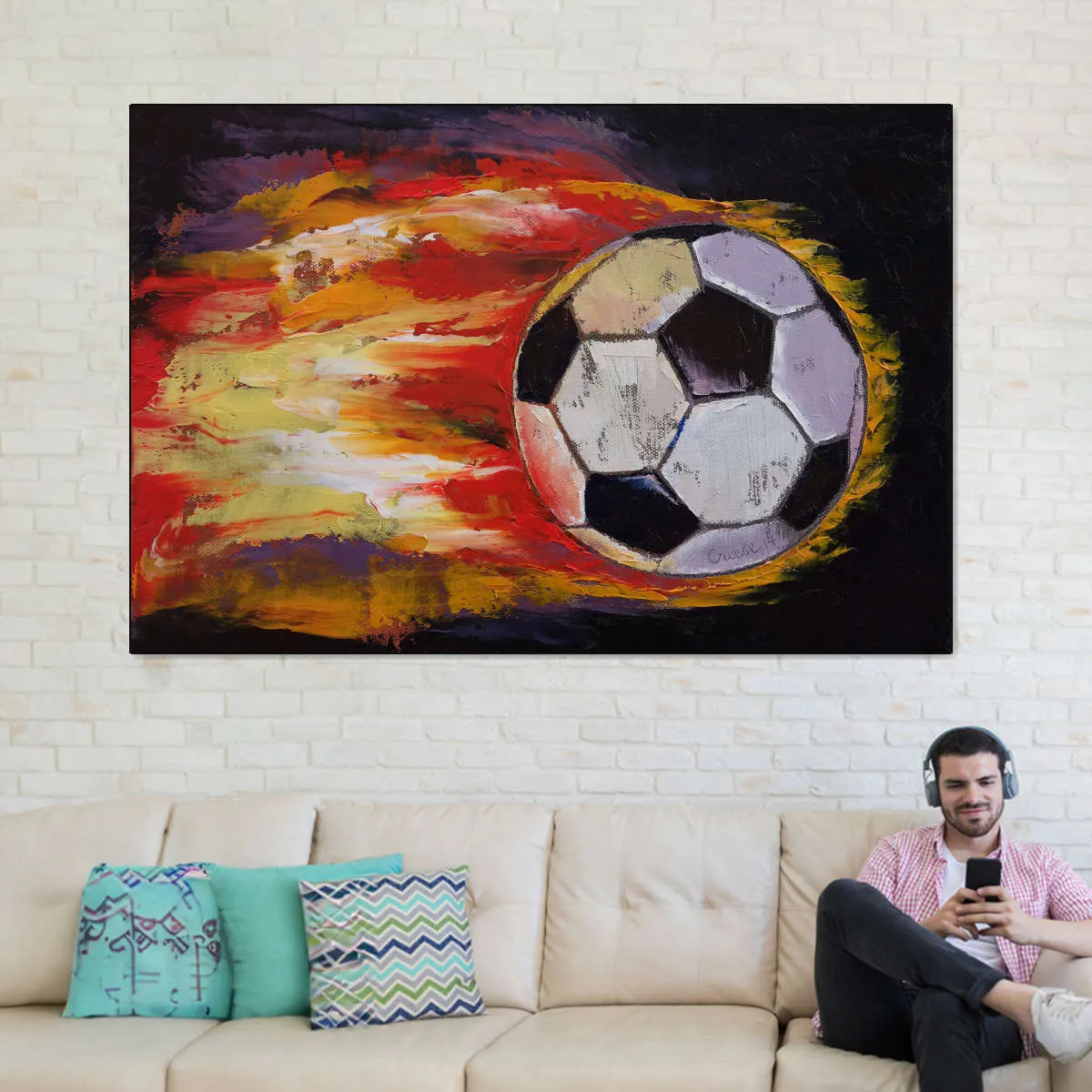 A Blazing Soccer Ball Wall Art