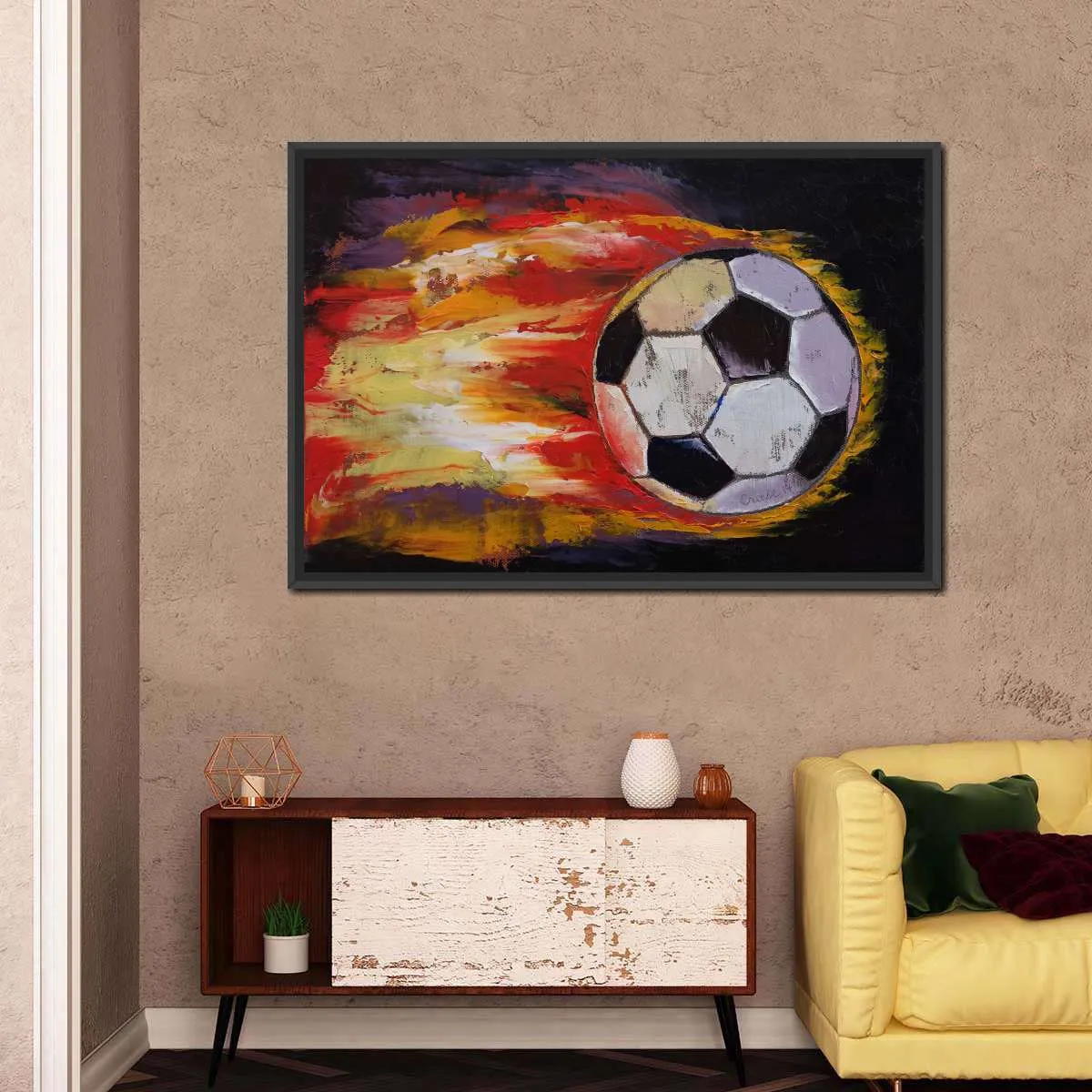 A Blazing Soccer Ball Wall Art