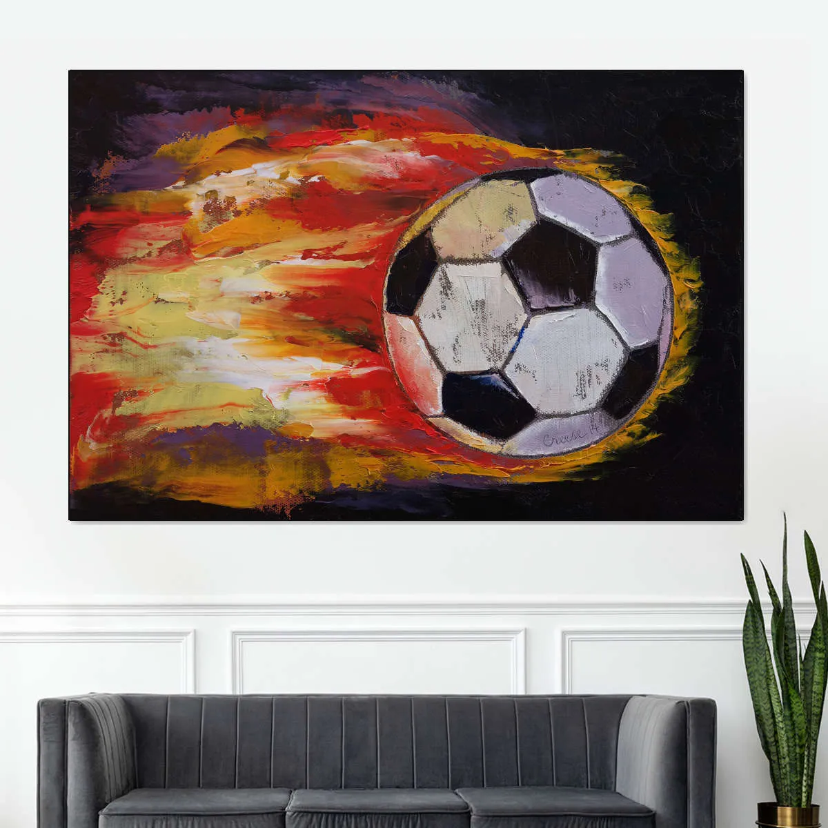 A Blazing Soccer Ball Wall Art