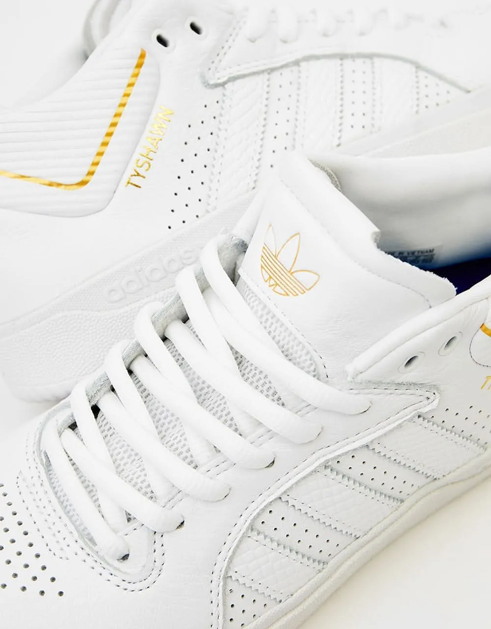 adidas Tyshawn Skate Shoes - White/White/Gold Metallic