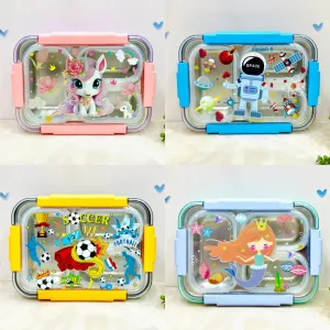 Astro/Unicorn/Soccer/Mermaid Holographic Transparent 3-Compartment 710ml Transfer Proof Lunch Box