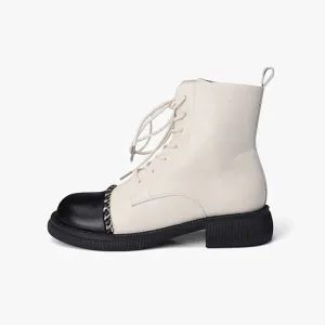 benpaolv Contrast Toecap Ankle High Creamy-White Boots