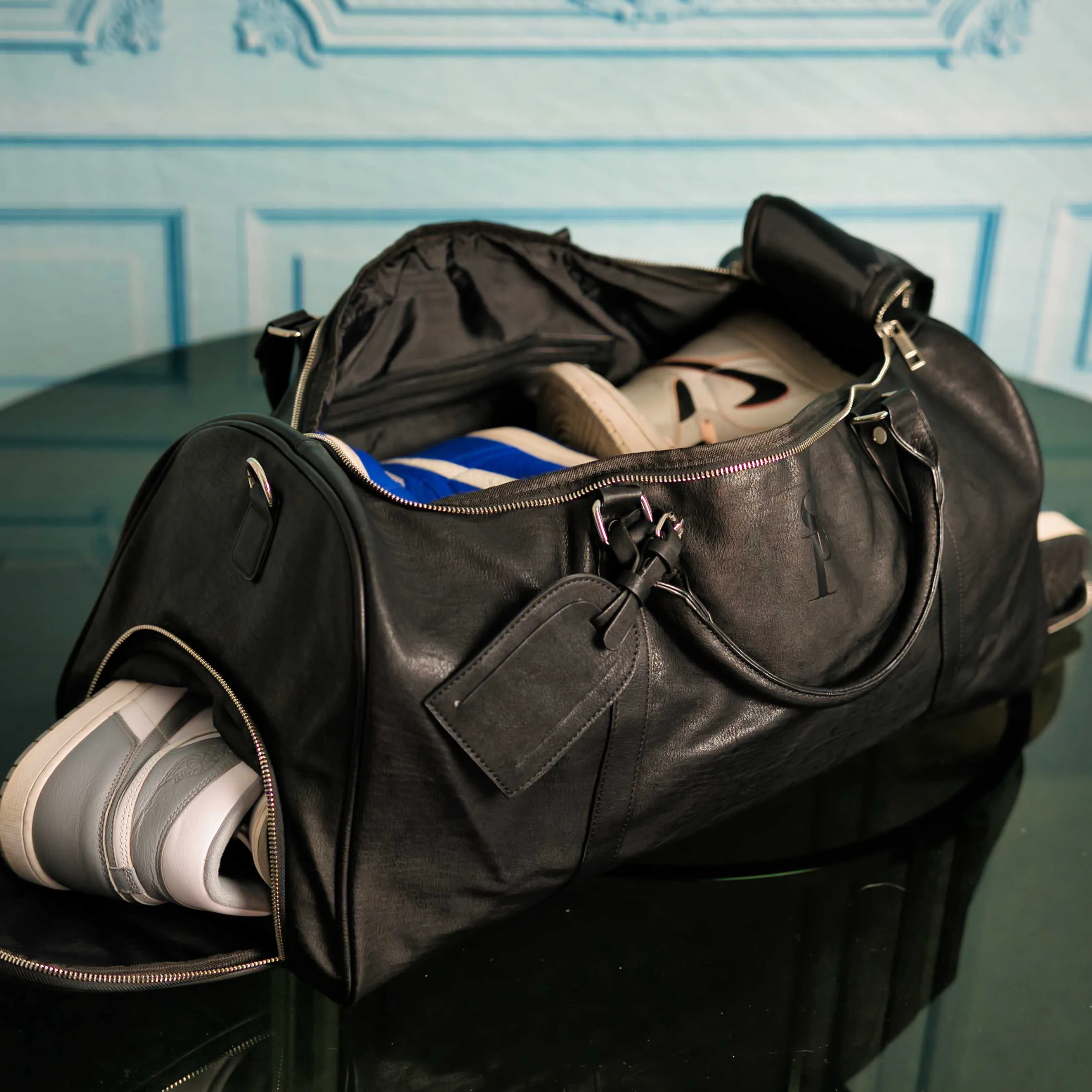 Black Leather Duffle Bag