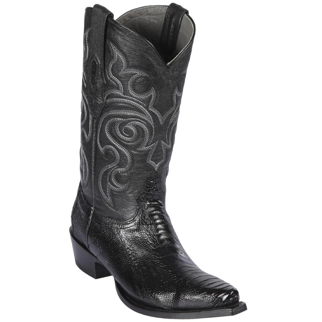 Black Ostrich Leg Snip Toe Western Boots