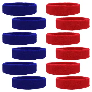 Blue and Red Head Sweatbands - 12 Pack