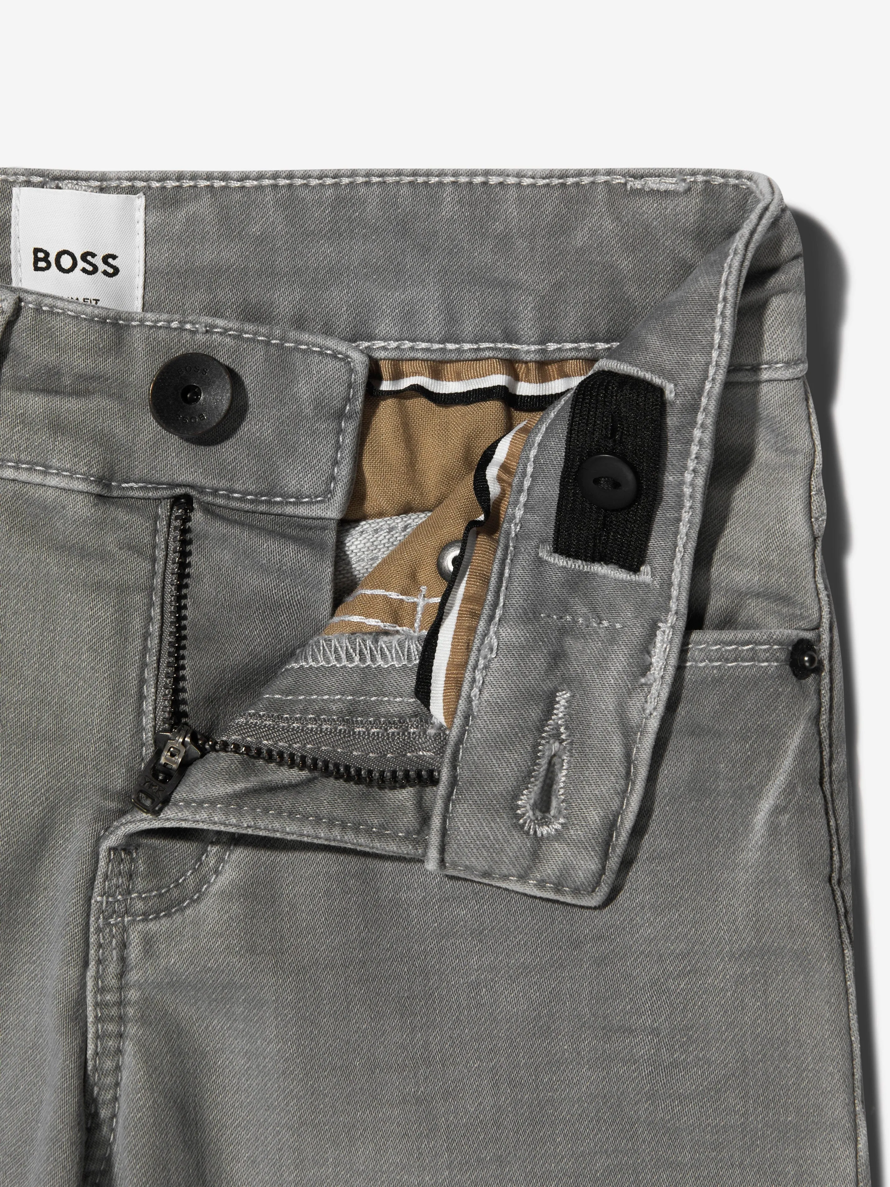 BOSS Boys Denim Stretch Skinny Fit Jeans In Grey