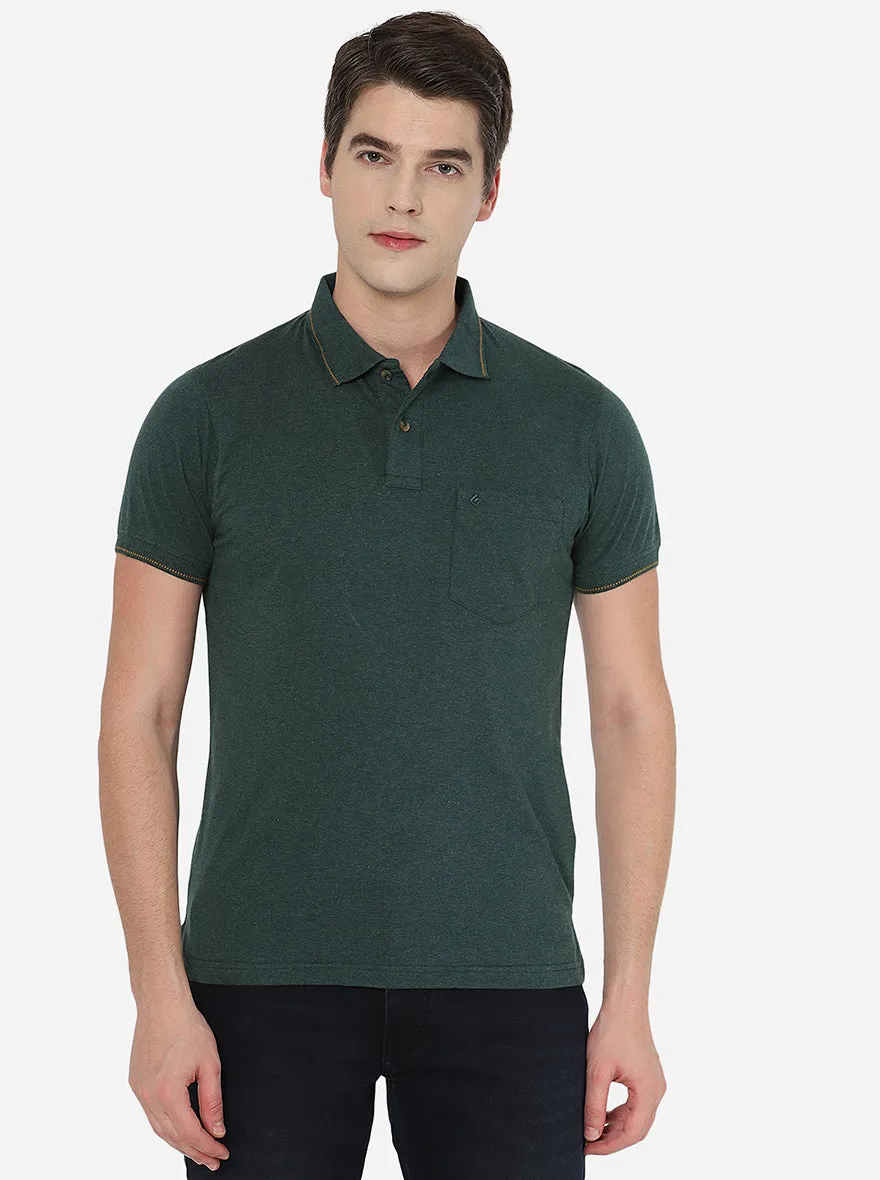 Bottel Green Solid Slim Fit Polo T-Shirt | Greenfibre