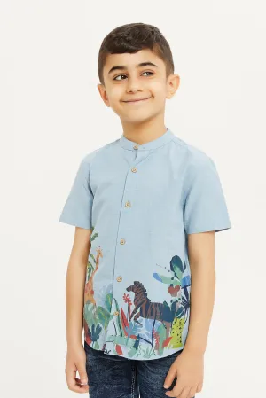 Boys Blue Cotton Printed Shirt