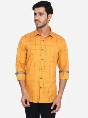 Buttercup Yellow Checked Slim Fit Casual Shirt | JadeBlue