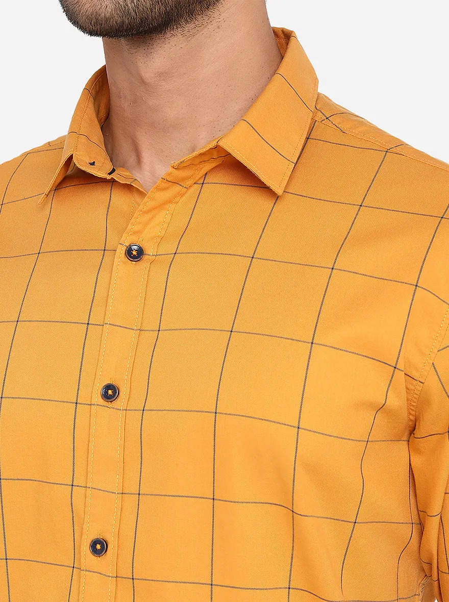 Buttercup Yellow Checked Slim Fit Casual Shirt | JadeBlue