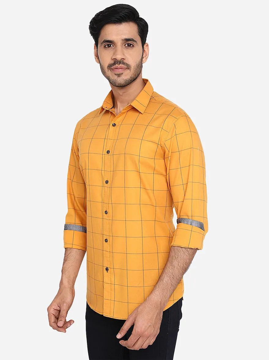 Buttercup Yellow Checked Slim Fit Casual Shirt | JadeBlue