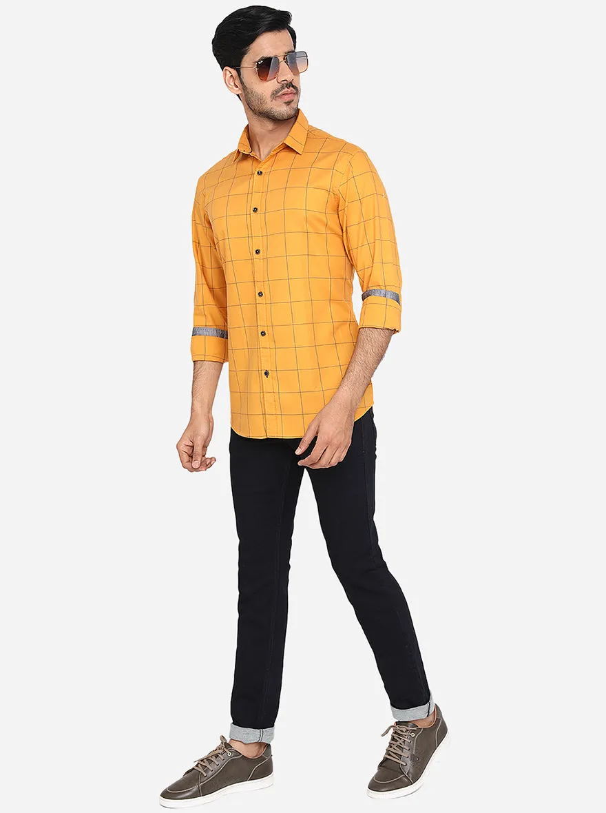 Buttercup Yellow Checked Slim Fit Casual Shirt | JadeBlue