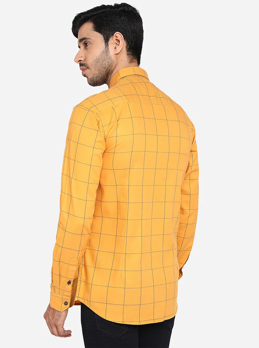 Buttercup Yellow Checked Slim Fit Casual Shirt | JadeBlue