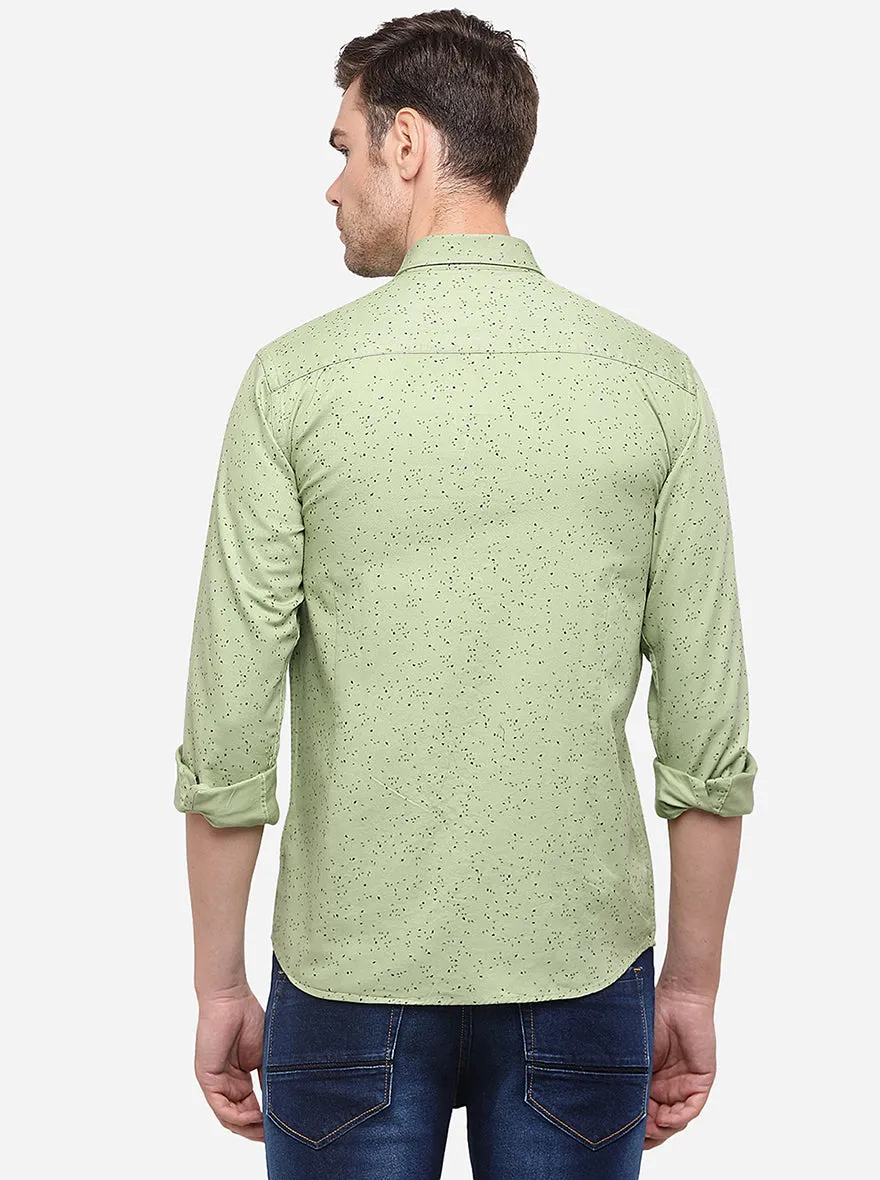 Celery Green Printed Slim Fit Semi Casual Shirt | Greenfibre