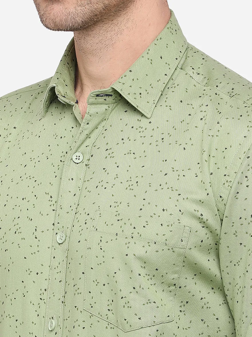 Celery Green Printed Slim Fit Semi Casual Shirt | Greenfibre