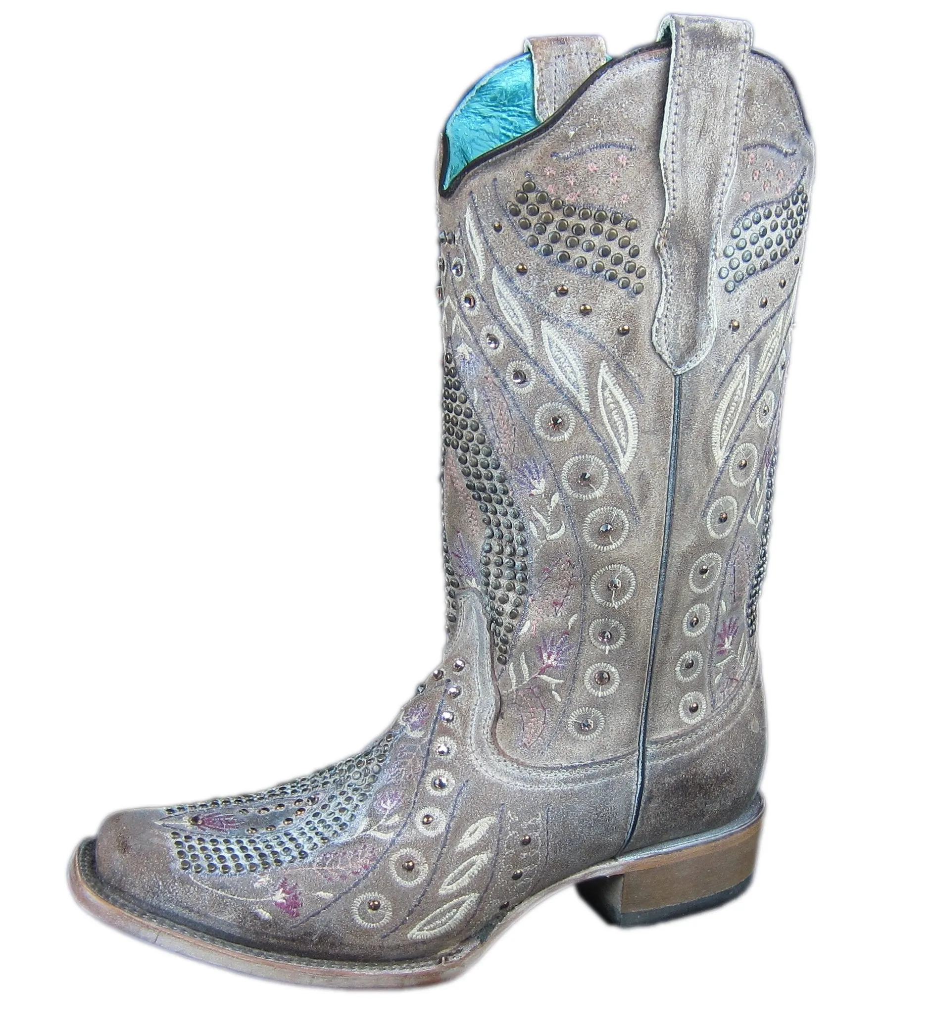 CORRAL Ladies Boots Studs Flower Embroidery with Crystals, Taupe