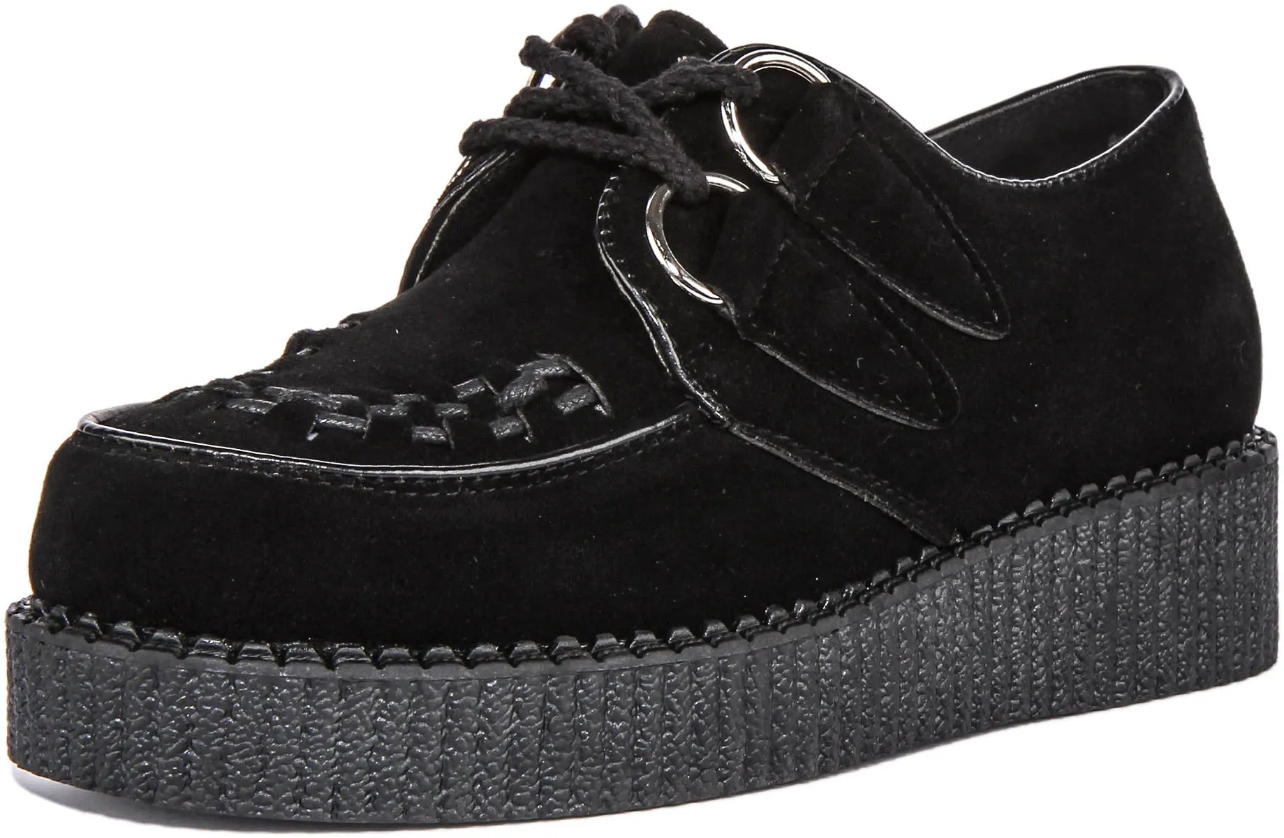 Creepers Single Sole Lace Up In Black Suede For Women