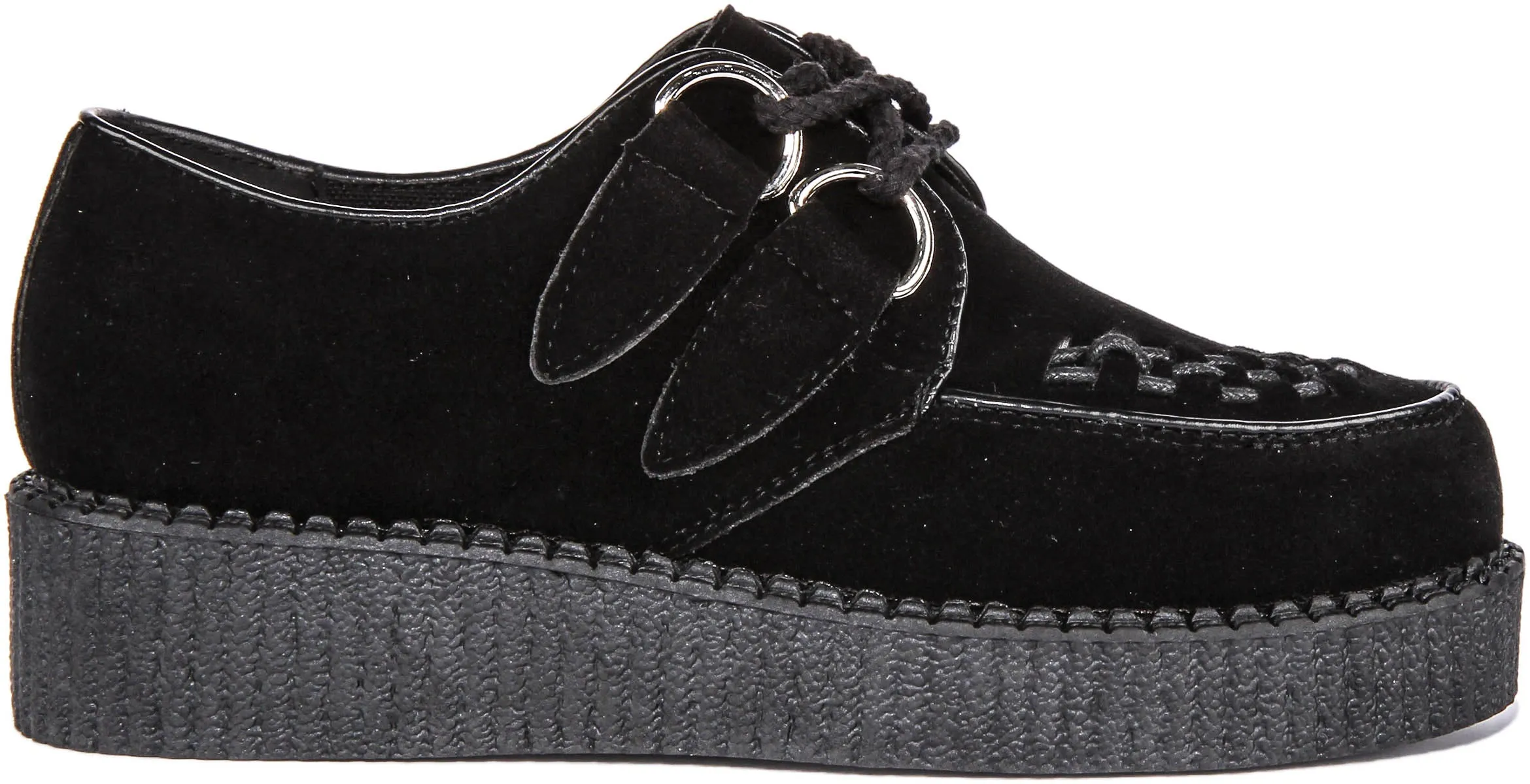 Creepers Single Sole Lace Up In Black Suede For Women