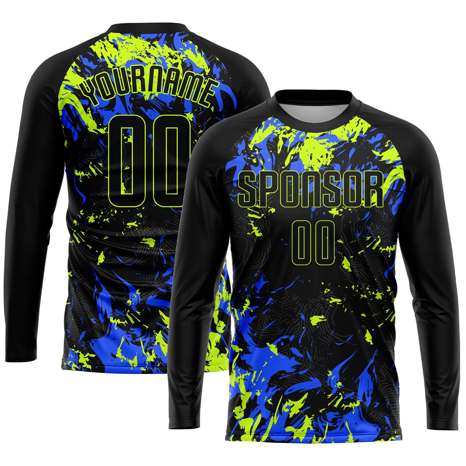 Custom Black Black Neon Green-Royal Sublimation Soccer Uniform Jersey