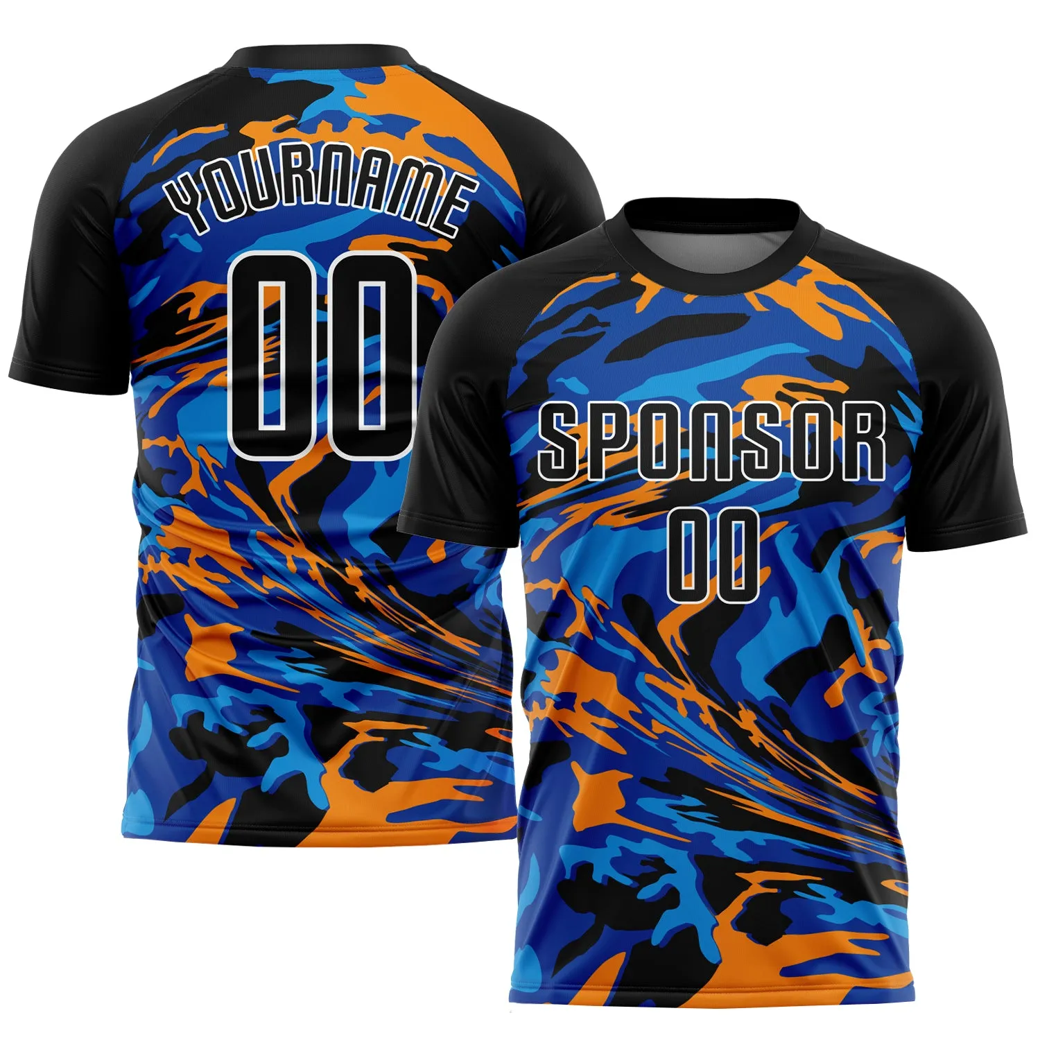 Custom Black Black Royal-Orange Sublimation Soccer Uniform Jersey