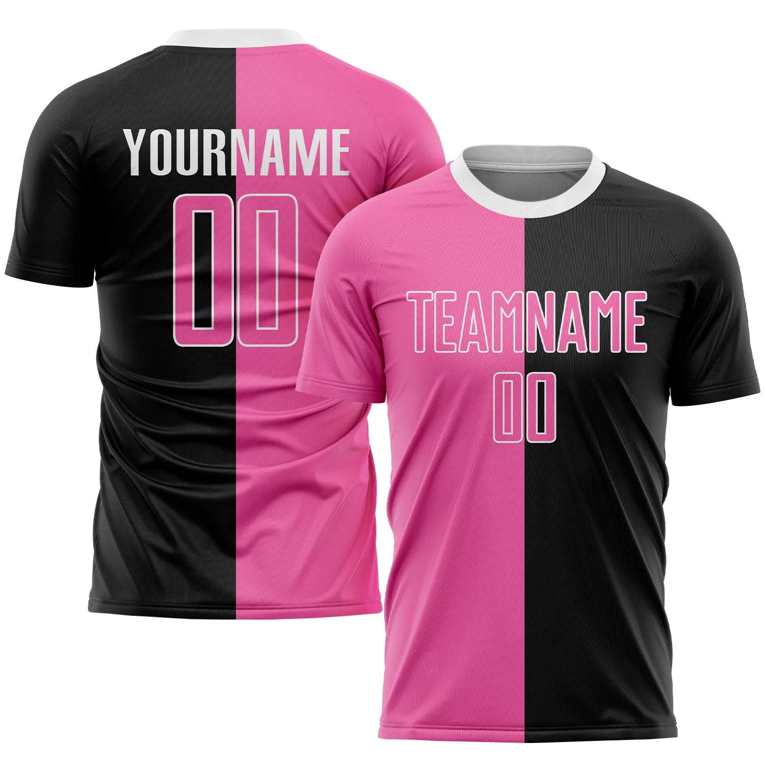 Custom Black Pink-White Sublimation Split Fashion Soccer Uniform Jersey