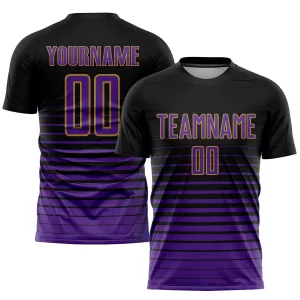 Custom Black Purple-Old Gold Pinstripe Fade Fashion Sublimation Soccer Uniform Jersey