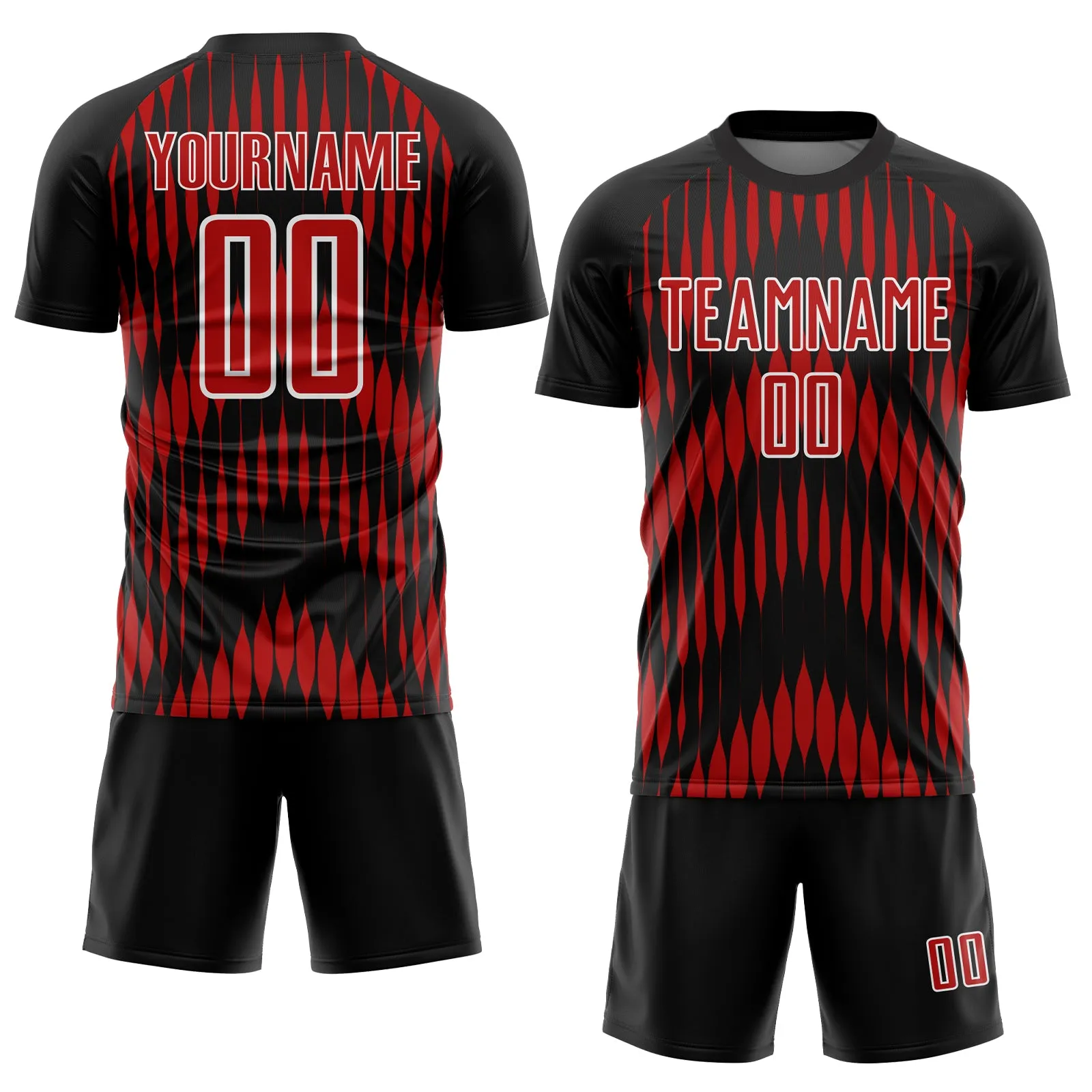 Custom Black Red-White Abstract Triangle Sublimation Soccer Uniform Jersey