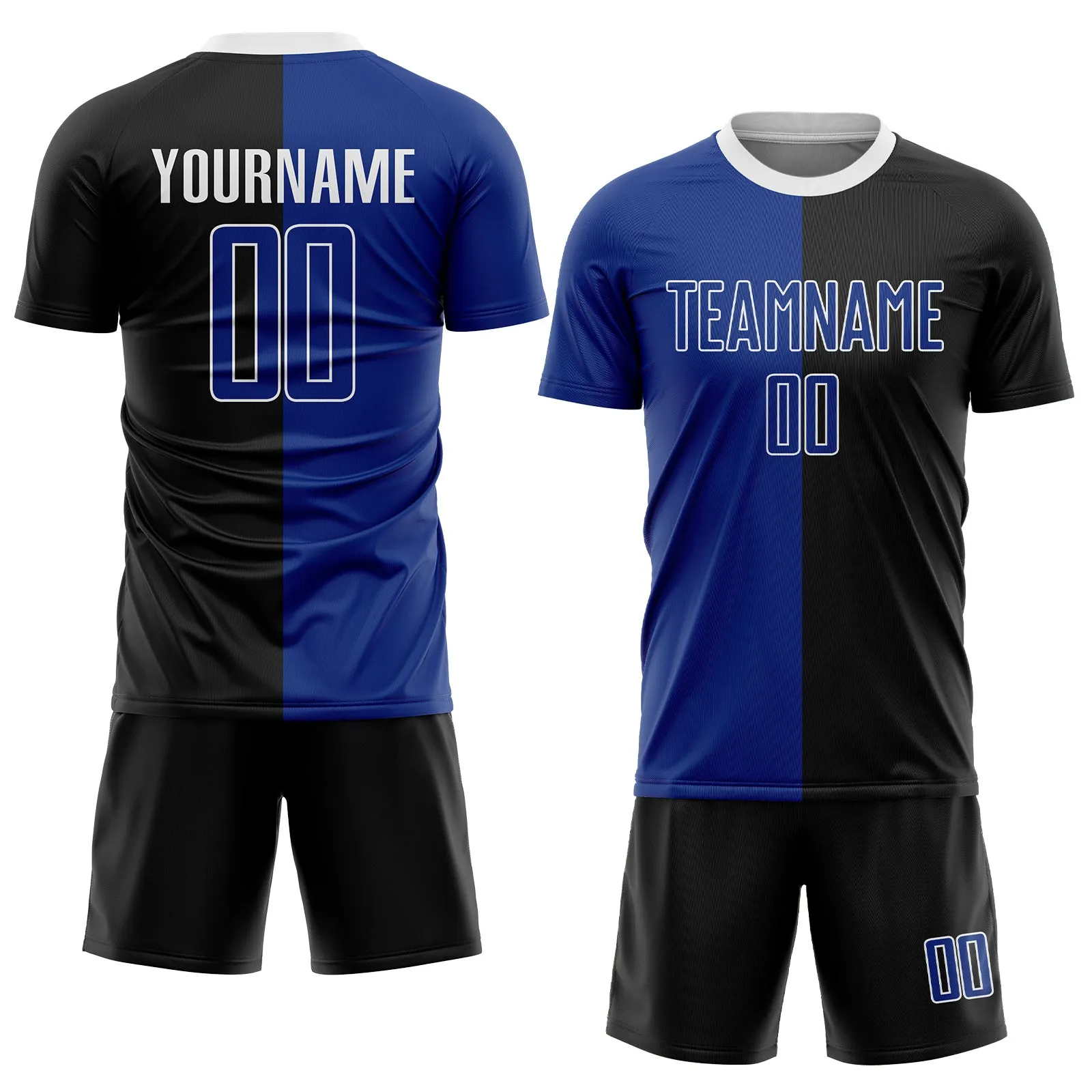 Custom Black Royal-White Sublimation Split Fashion Soccer Uniform Jersey