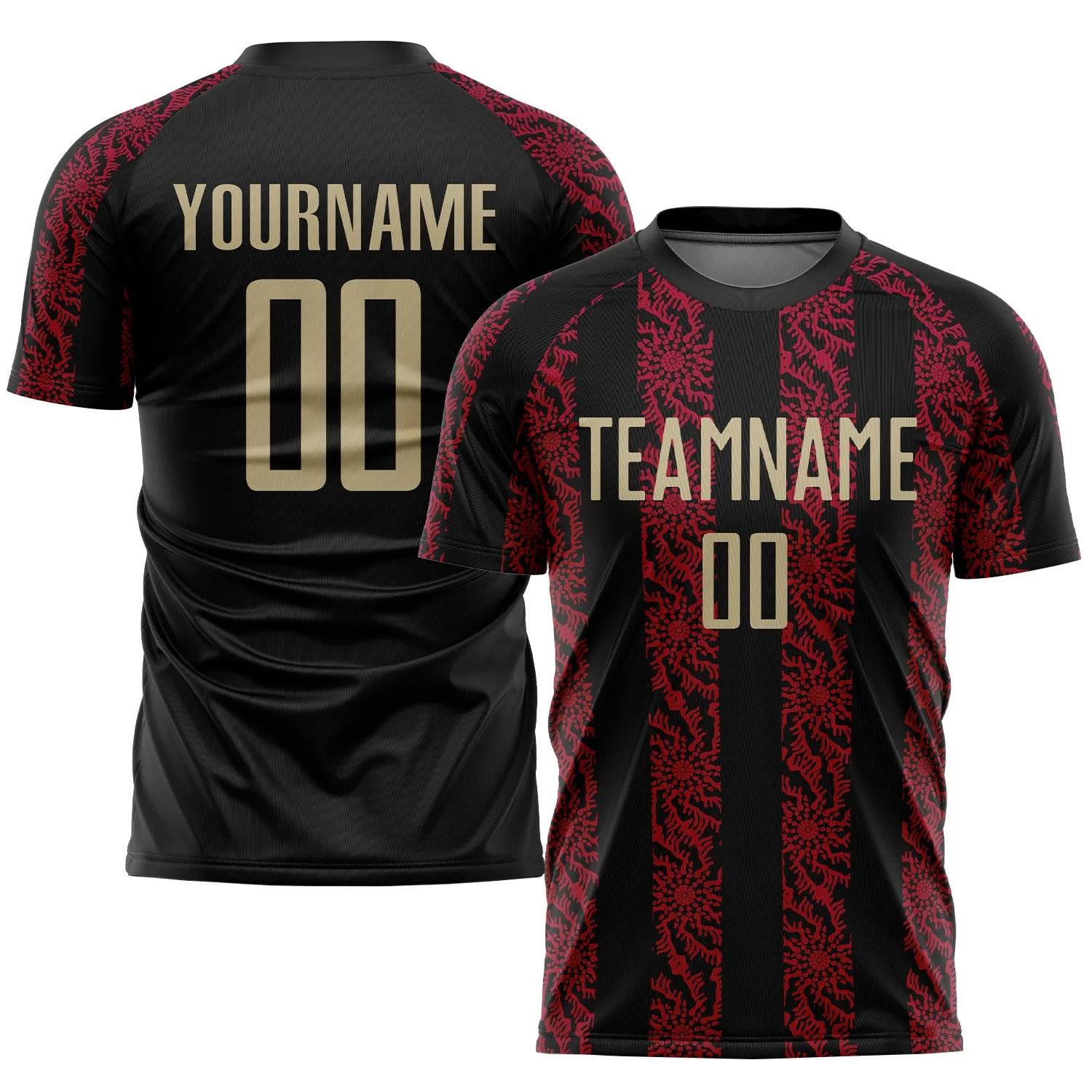 Custom Black Vegas Gold-Red Sublimation Soccer Uniform Jersey