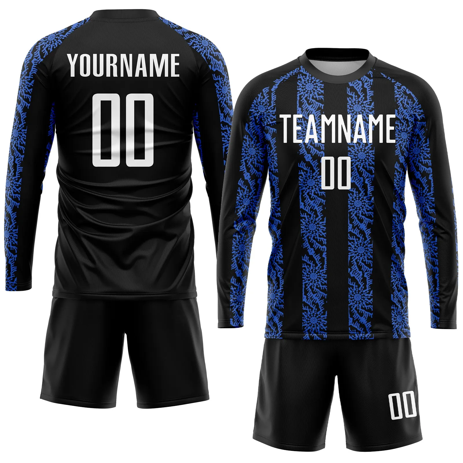 Custom Black White-Royal Sublimation Soccer Uniform Jersey