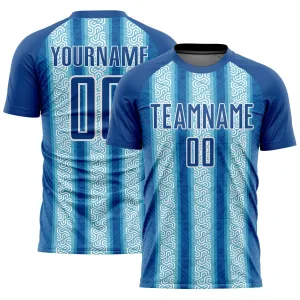 Custom Blue Light Blue-White Ethnic Stripes Sublimation Soccer Uniform Jersey