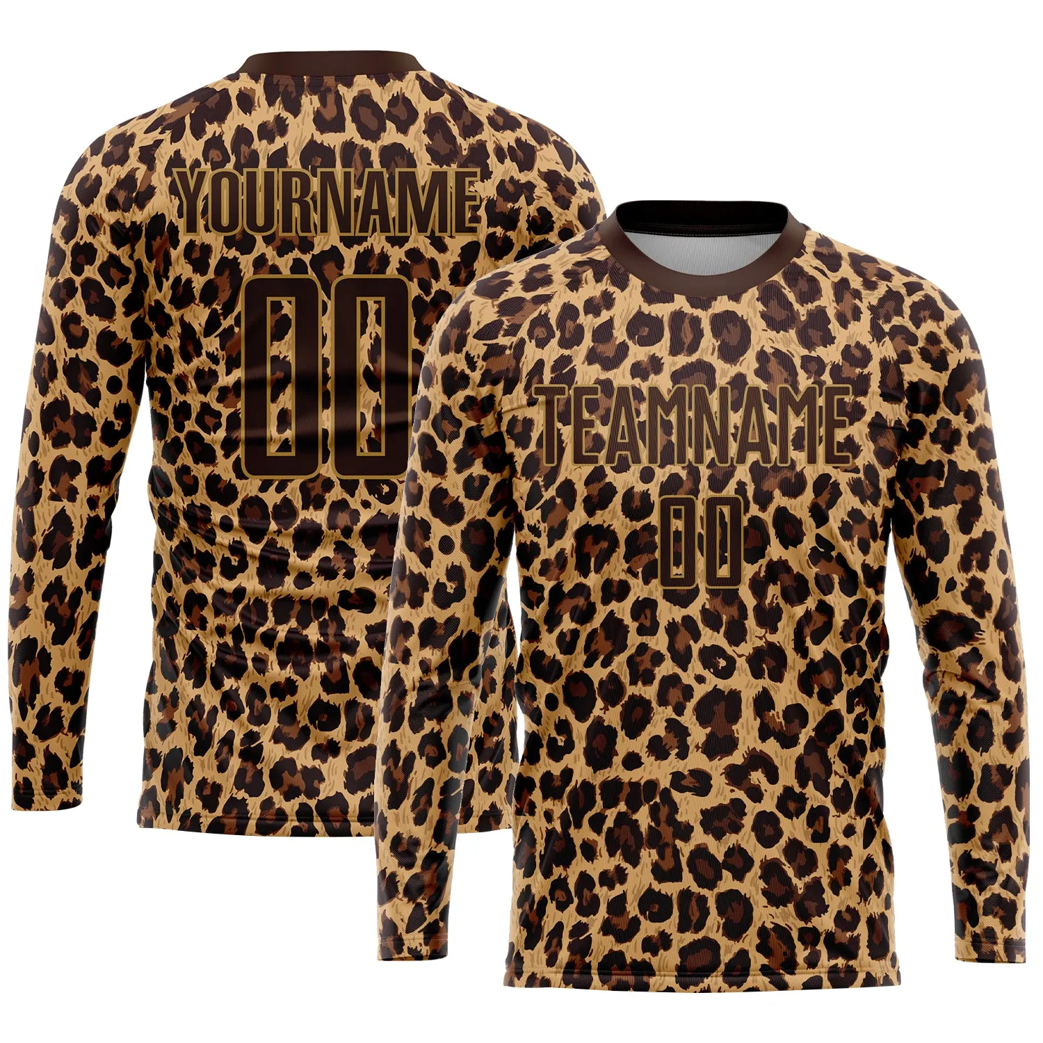 Custom Brown Brown-Old Gold Sublimation Leopard Soccer Uniform Jersey