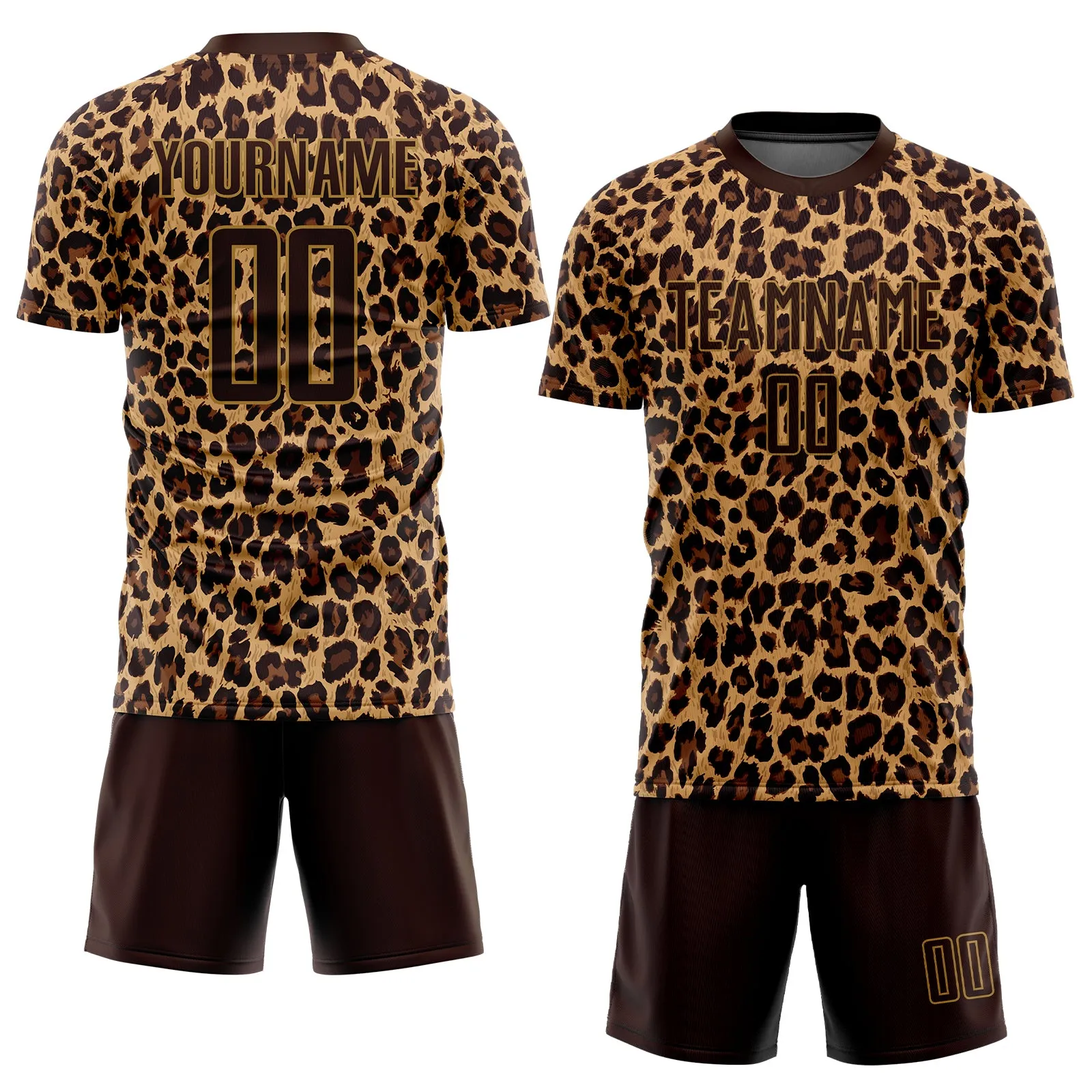 Custom Brown Brown-Old Gold Sublimation Leopard Soccer Uniform Jersey