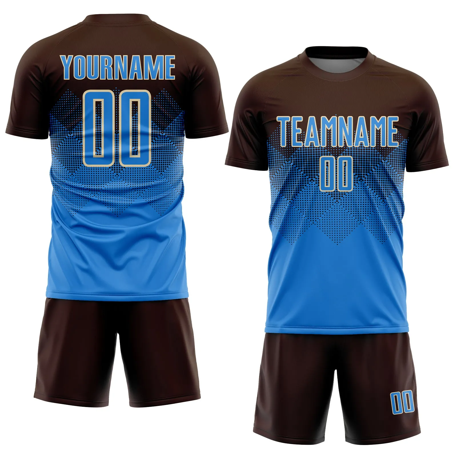 Custom Brown Powder Blue-Cream Sublimation Soccer Uniform Jersey