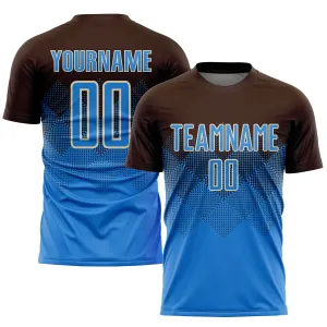 Custom Brown Powder Blue-Cream Sublimation Soccer Uniform Jersey