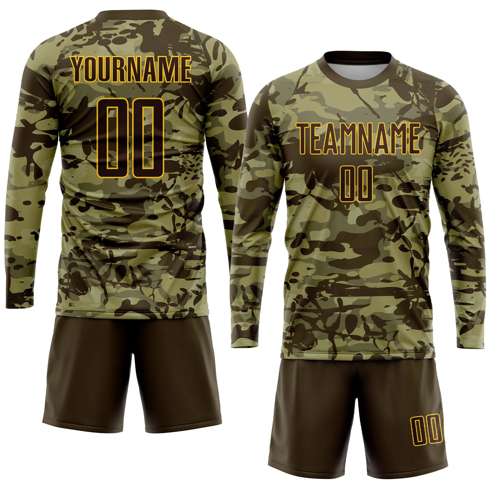 Custom Camo Brown-Gold Sublimation Salute To Service Soccer Uniform Jersey