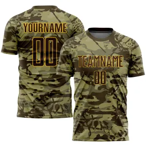 Custom Camo Brown-Gold Sublimation Salute To Service Soccer Uniform Jersey