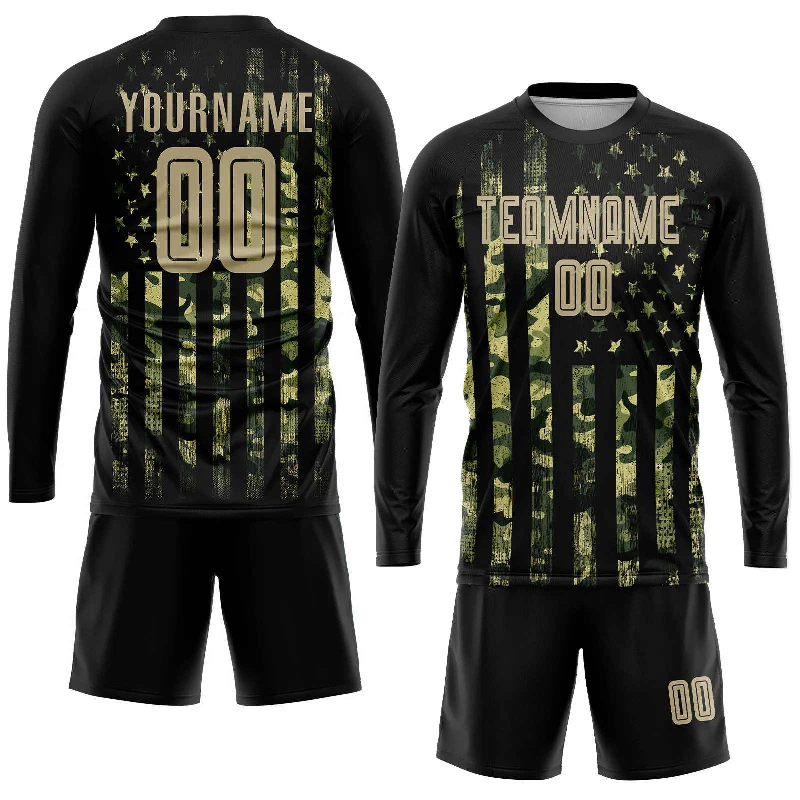 Custom Camo Vegas Gold-Black American Flag Fashion Sublimation Salute To Service Soccer Uniform Jersey