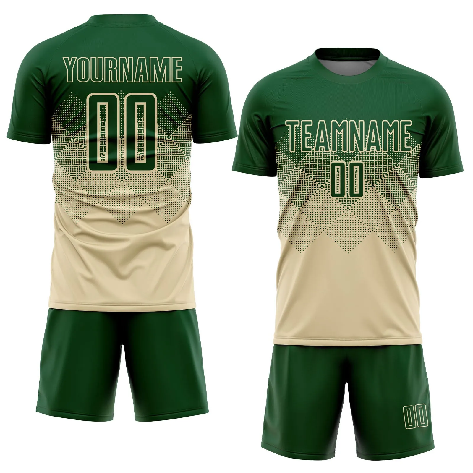 Custom Cream Green Sublimation Soccer Uniform Jersey