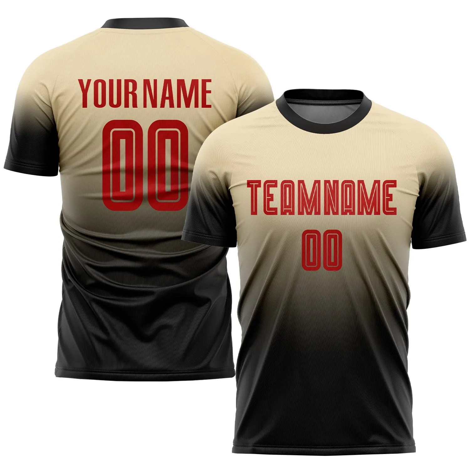 Custom Cream Red-Black Sublimation Fade Fashion Soccer Uniform Jersey