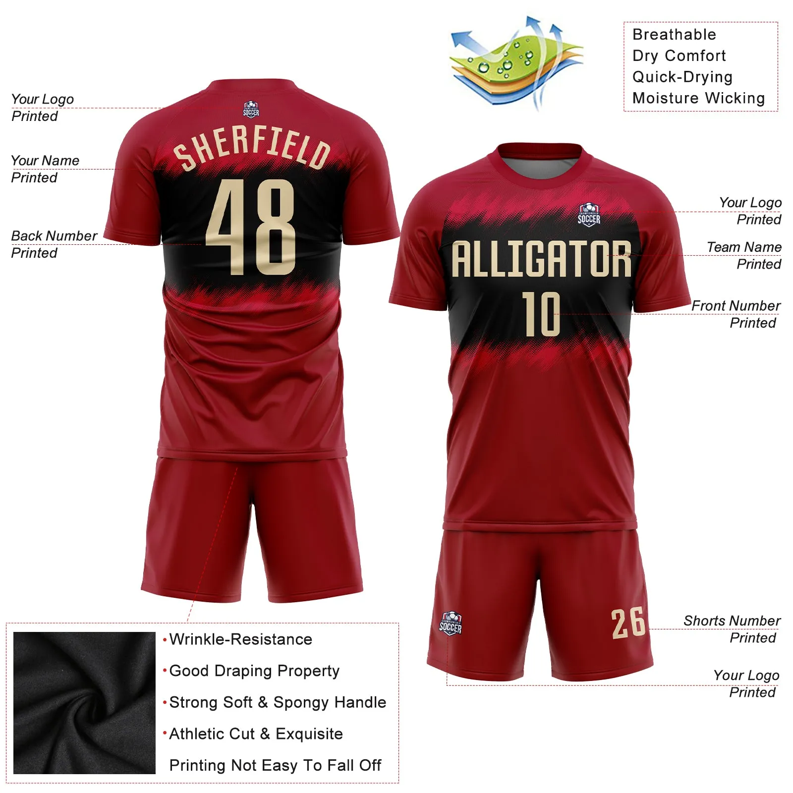 Custom Crimson Cream-Black Sublimation Soccer Uniform Jersey