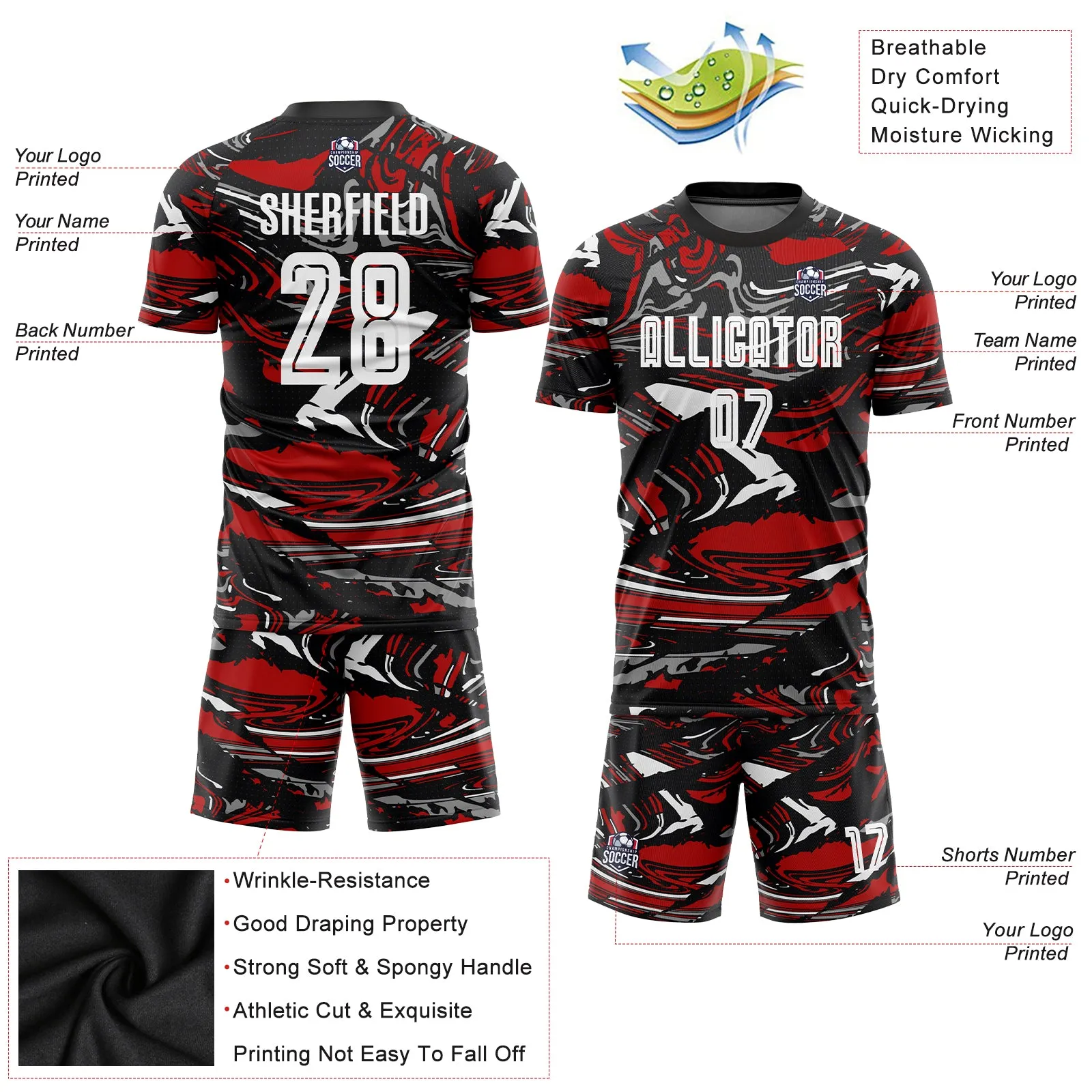 Custom Figure White-Red Sublimation Soccer Uniform Jersey