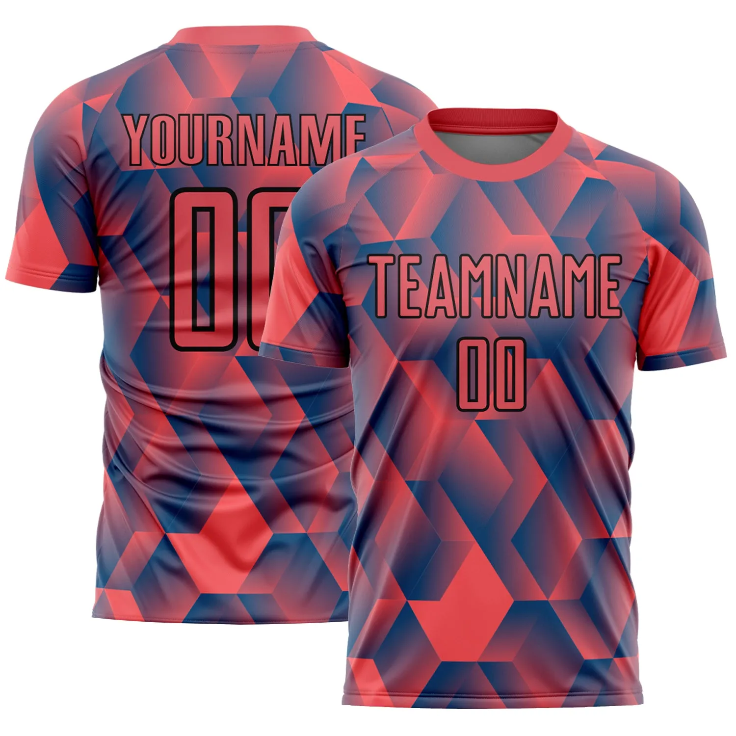 Custom Fire Red Black Geometric Shapes Sublimation Soccer Uniform Jersey